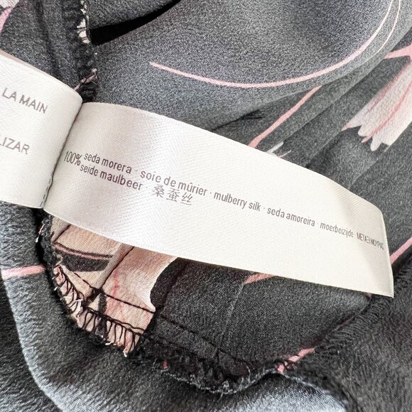 100% Mulberry Silk Wide Leg Jumpsuit Pleated Floral Relaxed Fit & Flare V-Neck - Picture 8 of 12